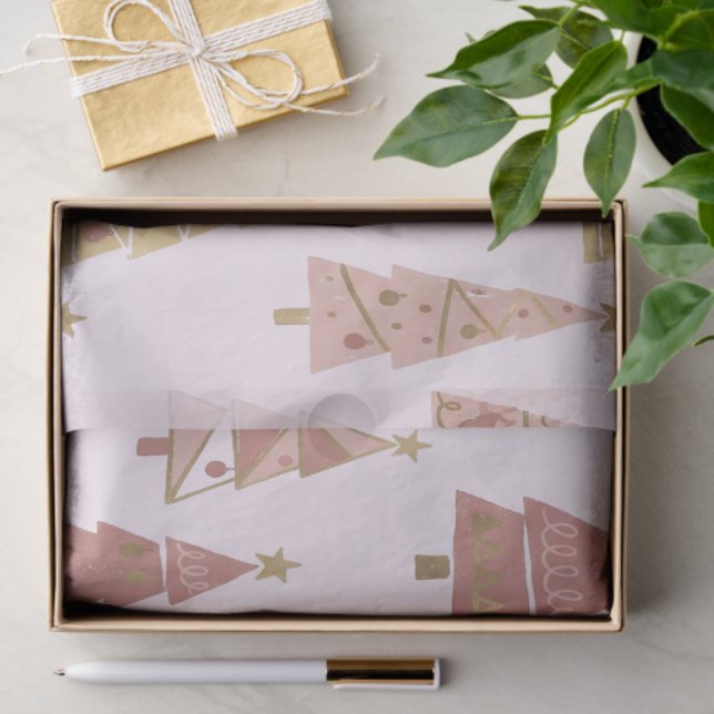 Papel De Seda Chic Pastel Pink and Gold Christmas Tree (Presente)