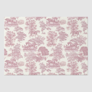 Papel De Seda Chic Pink Horses Clássico Elegante Toile Country