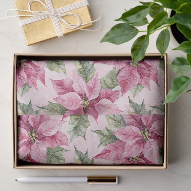 Papel De Seda Chic Pink Poinsettia Flowers Natal (Presente)