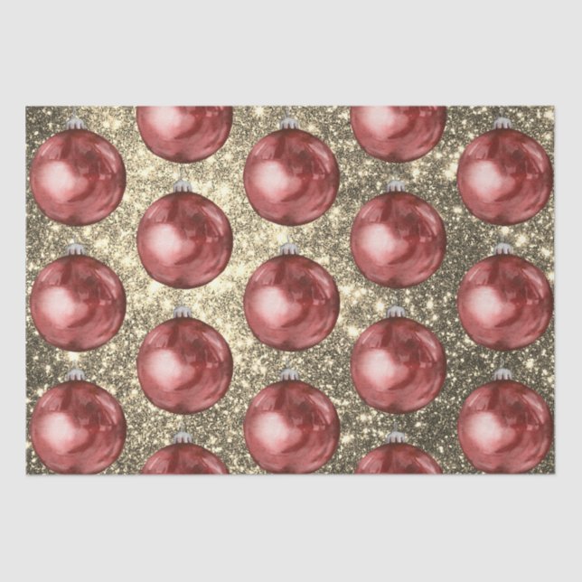 Papel De Seda Chic Red Christmas Balls Dourados Sparkles (Frente )