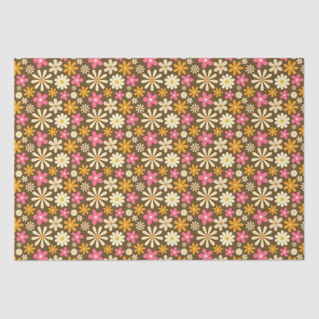 Papel De Seda Chic Retro 70s Groovy Hippie Flower (Frente )