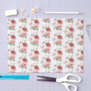 Papel De Seda Chic Rosa Branco Vermelho Rosas Floral Chá de Noiv