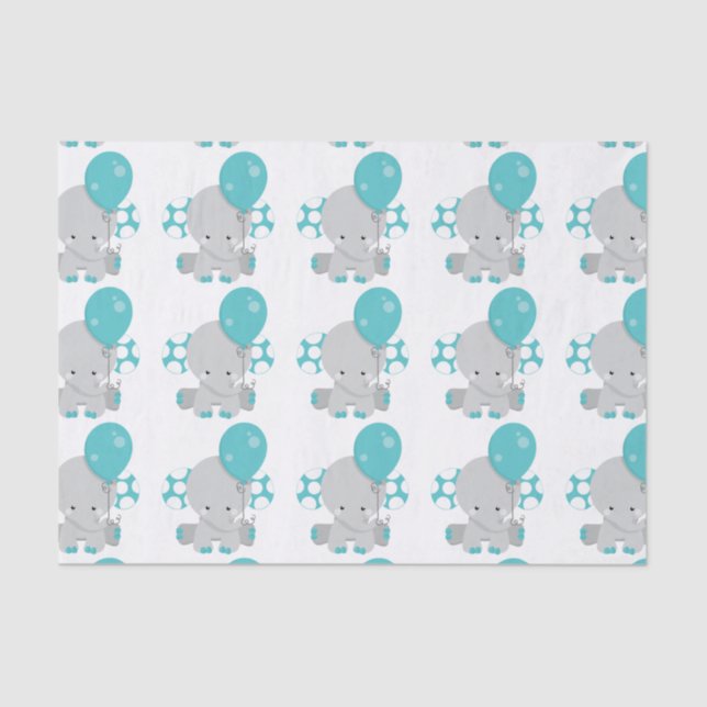 Papel De Seda Chic Wood Teal Elephant Gênero Nêutrico Bebê (Frente )