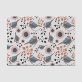 Papel De Seda Chickadee Bird E Berry Pattern Floral Design
