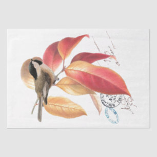 Papel De Seda Chickadee Bird - Script francês Autumn Leaf Decoup