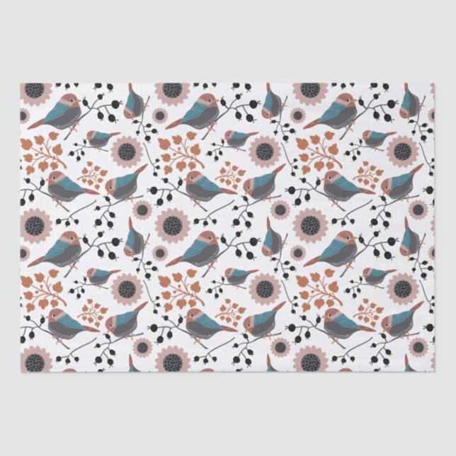 Papel De Seda Chickadee Floral Pattern Mauve Blue Rust (Frente )