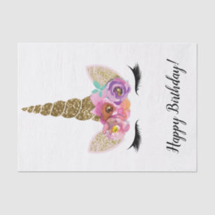 Papel De Seda Chifre de Unicórnio Floral Dourado Brilho Festa de
