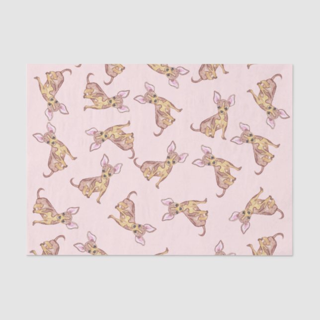 Papel De Seda Chihuahua bonito Brown cor-de-rosa pintado (Frente )