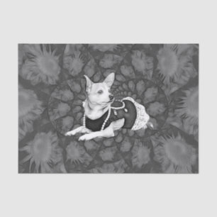 Papel De Seda Chihuahua Floral Vintage Arte Negra E Branca De Cã