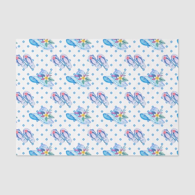 Papel De Seda Chinelos azuis e chapéu de sol (Frente )