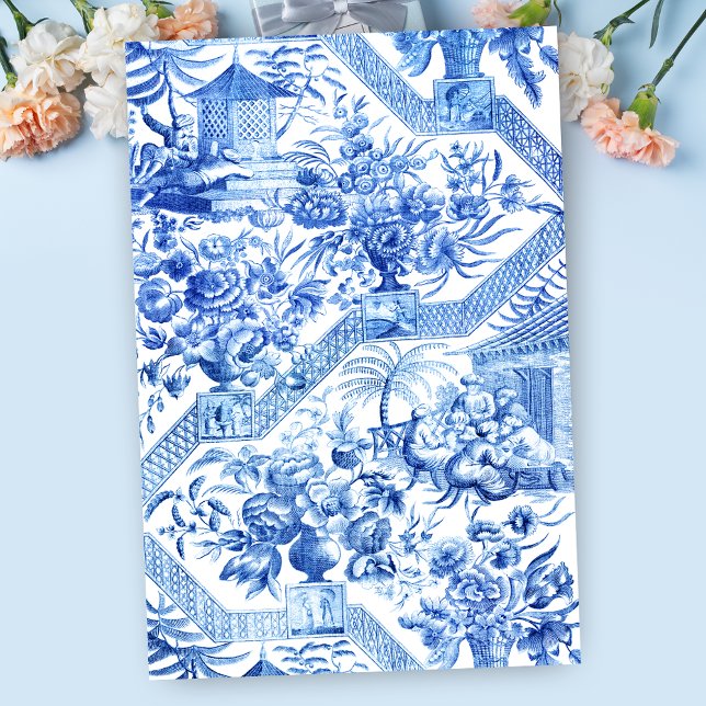 Papel De Seda Chinoiserie Azul e Branca Elegante (Criador carregado)