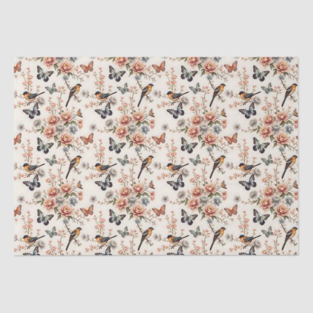 Papel De Seda Chinoiserie Bird e Butterfly Harmony (Frente )