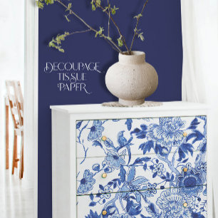 Papel De Seda Chinoiserie Bird Floral Blue e White Decoupage