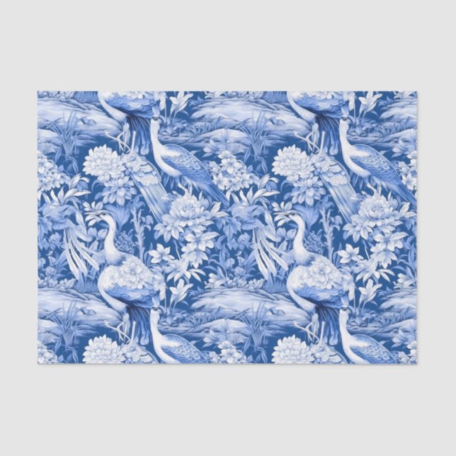 Papel De Seda Chinoiserie Birds Blue White Painting Decoupage (Frente )
