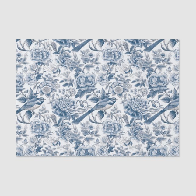 Papel De Seda Chinoiserie Blue Peony Floral Disoupage (Frente )