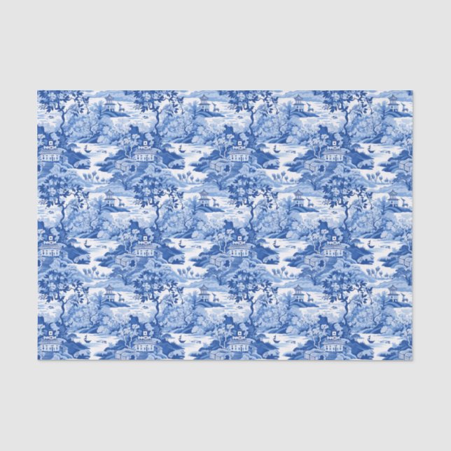 Papel De Seda Chinoiserie Blue & White Pagodas (Frente )
