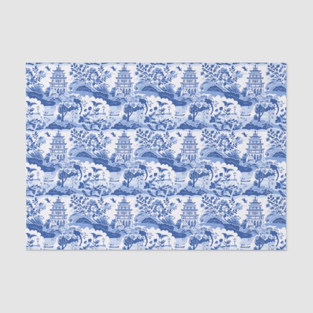Papel De Seda Chinoiserie Blue & White Pagodas (Frente )