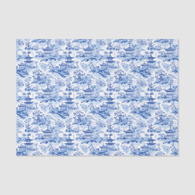 Papel De Seda Chinoiserie Blue & White Pagodas (Frente )