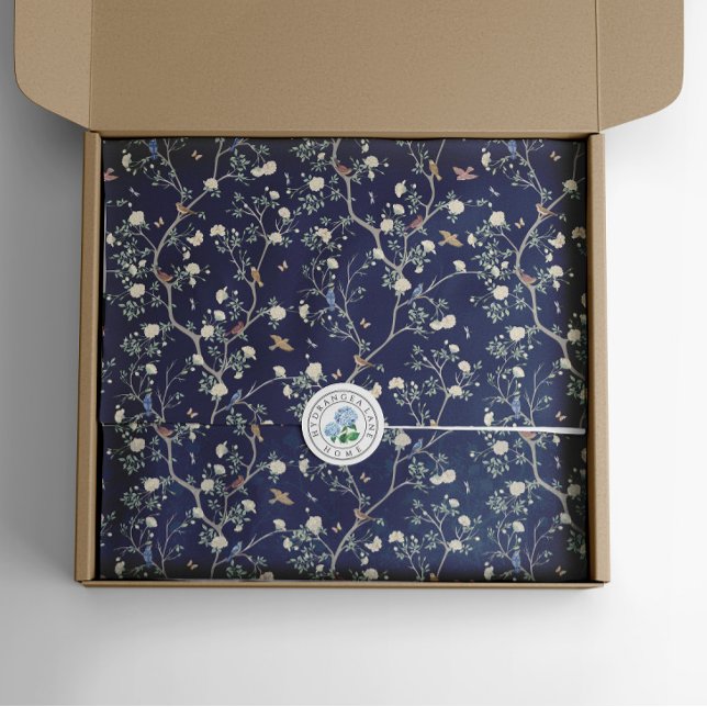 Papel De Seda Chinoiserie Camellia Garden Breeze Blue (Camellia Garden Chinoiserie tissue paper navy blue
)