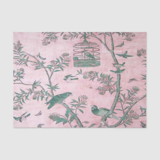 Papel De Seda Chinoiserie Chinesa Rosa (Frente )