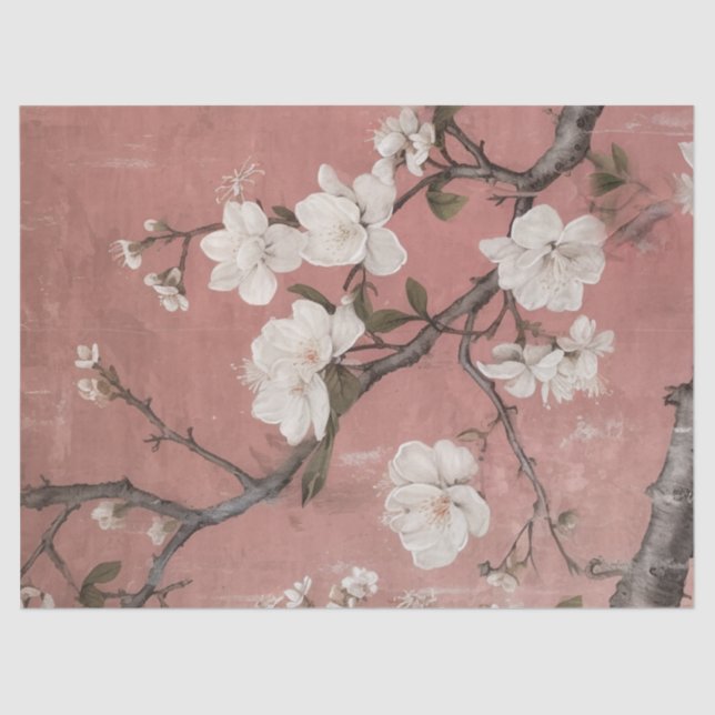 Papel De Seda Chinoiserie Dusty Pink Cerejeira Flor (Frente )