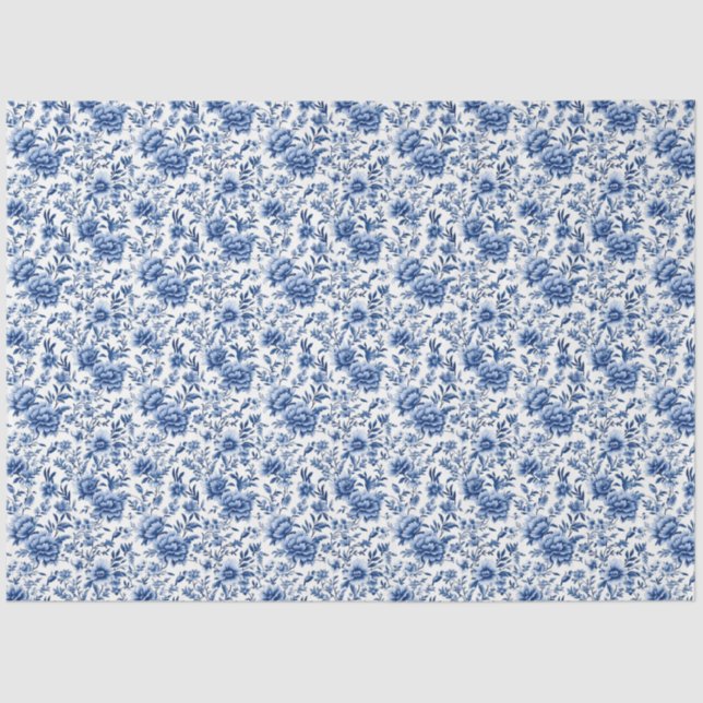 Papel De Seda Chinoiserie Floral Blue e White Decoupage (Frente )