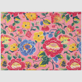 Papel De Seda Chinoiserie Floral Rosa Brilhante