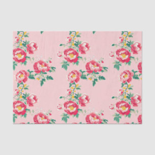 Papel De Seda Chinoiserie Floral Rosa e Vermelho