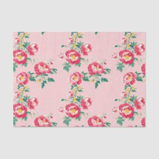 Papel De Seda Chinoiserie Floral Rosa e Vermelho