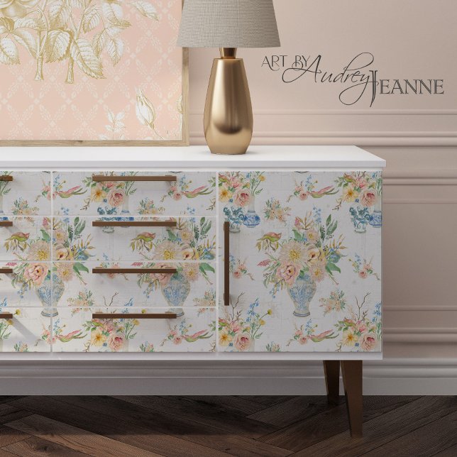 Papel De Seda Chinoiserie Floral Vases Peony Flower Decoupage (Criador carregado)