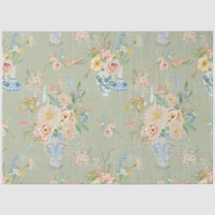 Papel De Seda Chinoiserie Floral Vases Peony Sage Decoupage