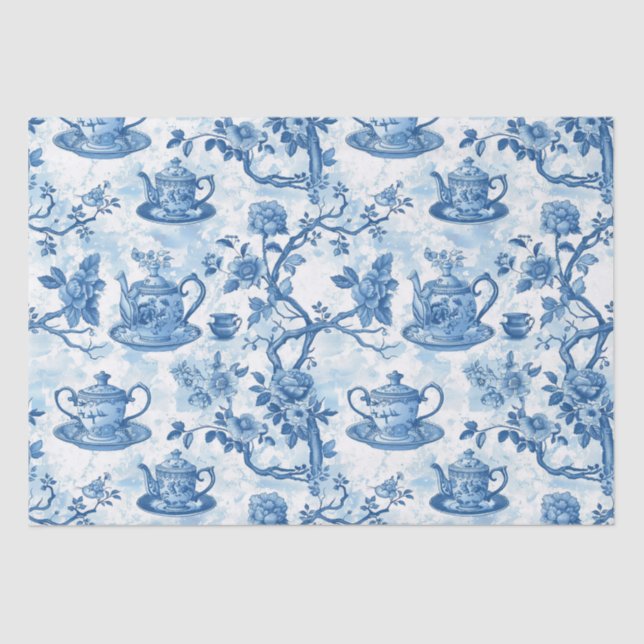 Papel De Seda Chinoiserie French Toile Du Jouy Tea Patterno (Frente )