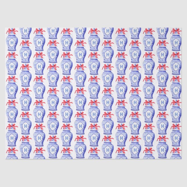 Papel De Seda Chinoiserie Ginger Jar Monograma | Arco vermelho (Frente )