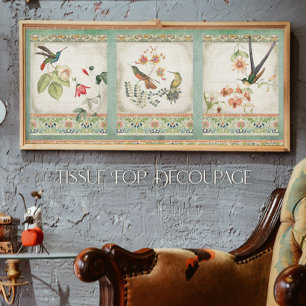 Papel De Seda Chinoiserie Hummingbird Elegante Decoupage Floral