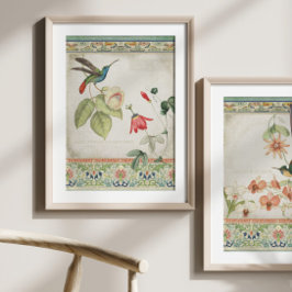 Papel De Seda Chinoiserie Hummingbird Vintage Dissociação Floral