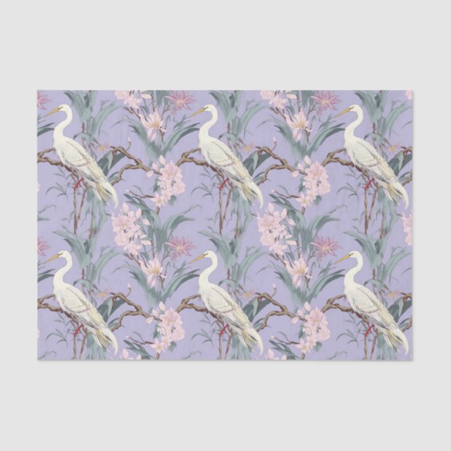 Papel De Seda Chinoiserie Lavanda Floral Egret (Frente )