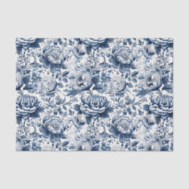 Papel De Seda Chinoiserie Marinho Azul Peonia Branca Decoupágina