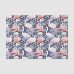 Papel De Seda Chinoiserie Marinho Floral Egret