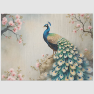 Papel De Seda Chinoiserie Peacock Flor Decoupage