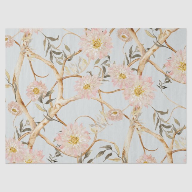 Papel De Seda Chinoiserie Peony Floral Tree Greenerage (Frente )