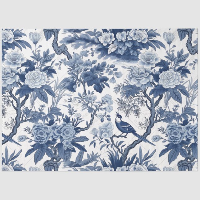 Papel De Seda Chinoserie azul e branca Design 4 (Frente )