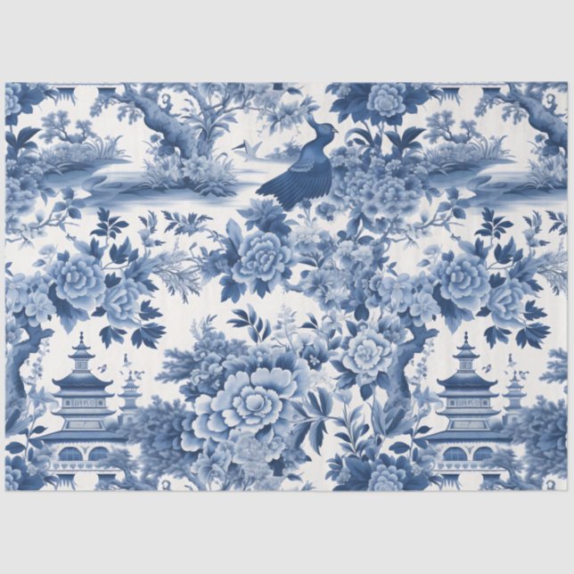 Papel De Seda Chinoserie azul e branca Design 6 (Frente )