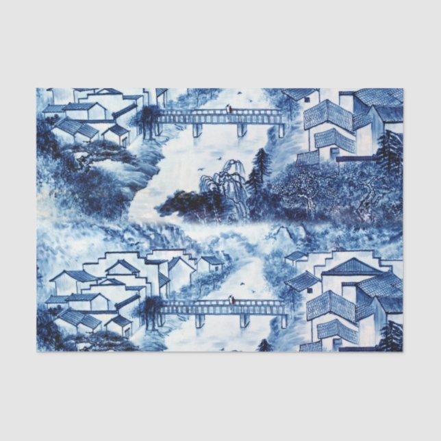 Papel De Seda Chinoserie Azul e Branco 2 (Frente )
