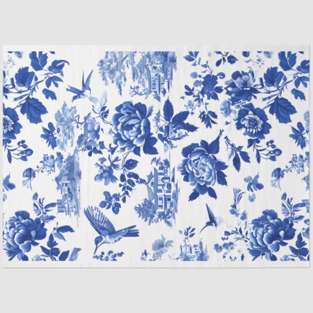 Papel De Seda Chintz Chinoiserie Flow Blue Decoupage. (Frente )