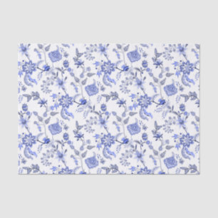 Papel De Seda Chintz Floral Azul Elegante em Branco