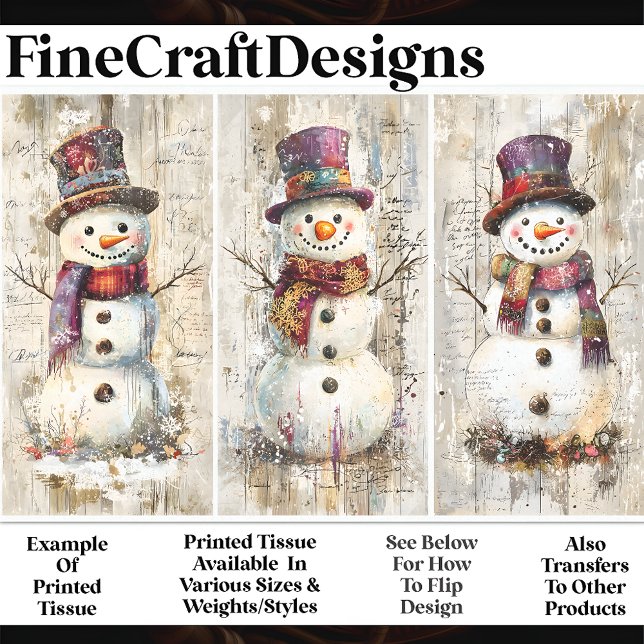 Papel De Seda Chique Bonito Snowmen Burgundy AL6 Decoupage (Criador carregado)