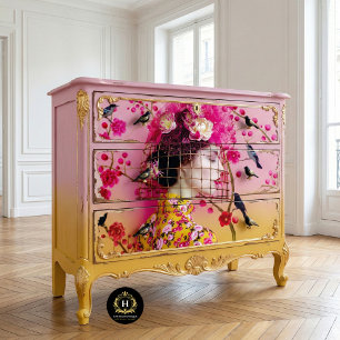 Papel De Seda Chique Chapéu de Gaiola de Pássaro Floral Rosa e A