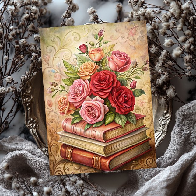 Papel De Seda Chique de aquarelas rosas vermelhas livros antigos (Watercolor shabby chic vintage red roses old books tissue paper)