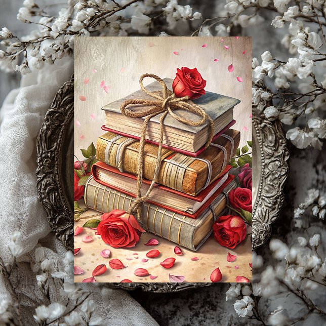 Papel De Seda Chique de aquarelas rosas vermelhas livros antigos (Watercolor shabby chic vintage red roses old books tissue paper)