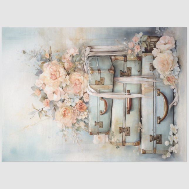 Papel De Seda Chique de vindima verde pastel floral (Frente )